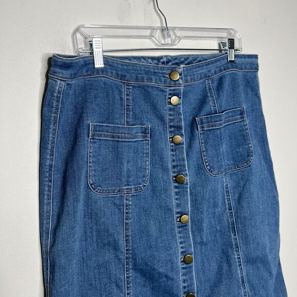 LOGO Lori Goldstein Denim Skirt Womens 16 Blue Button Front Pockets Stretch - Picture 7 of 8